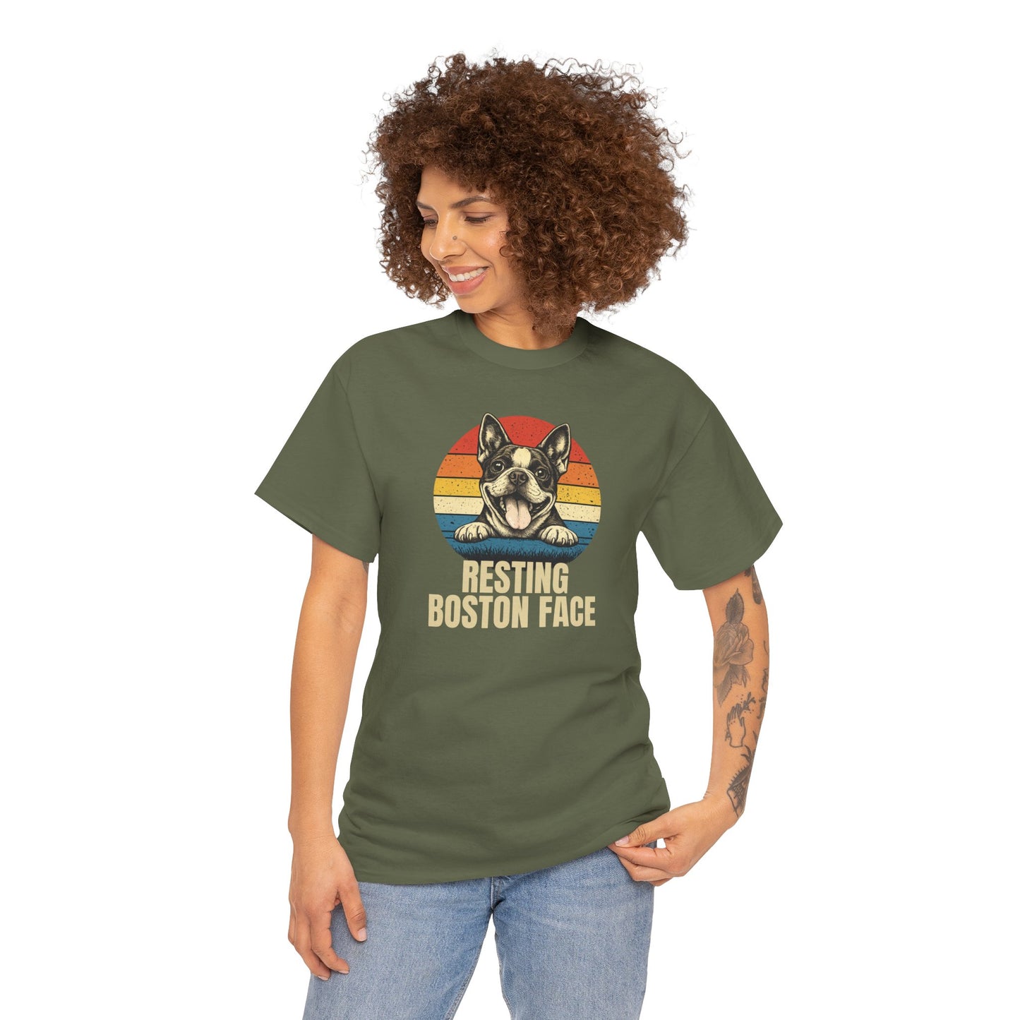 Boston Terrier Retro Tee — "Resting Boston Face" Vintage Dog Graphic T-Shirt