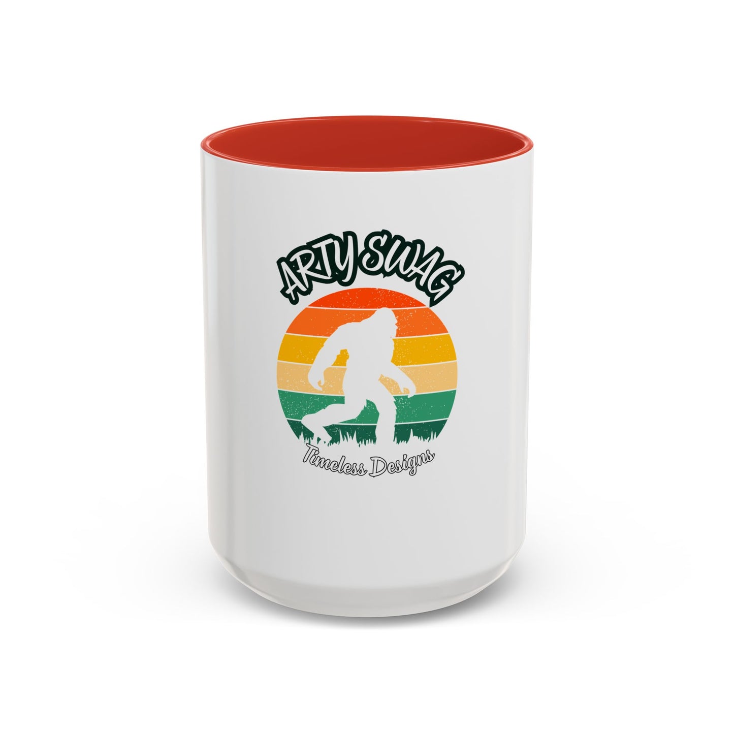 Bigfoot Retro Sunset Coffee Mug — "Arty Swag" Design, 11/15oz Accent