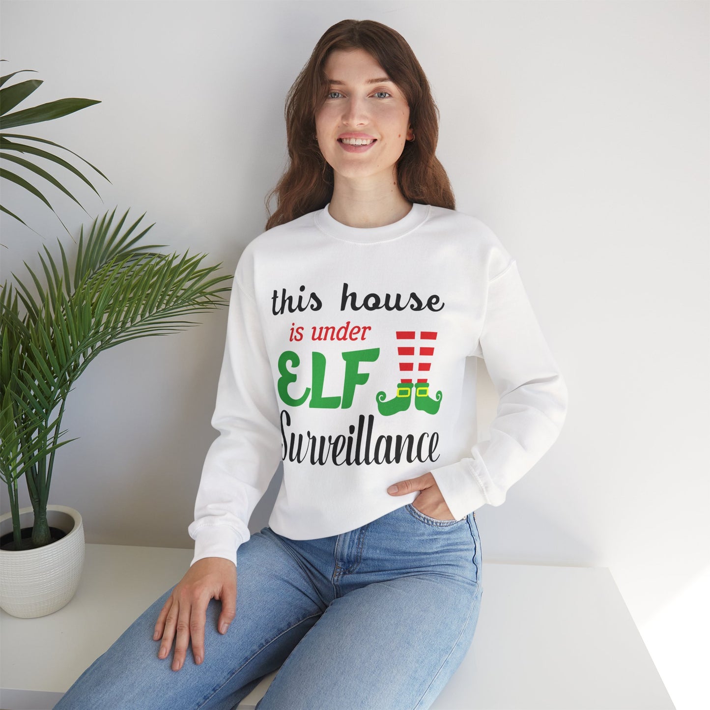 Christmas Sweatshirt - "This House Is Under ELF Surveillance" Holiday Crewneck