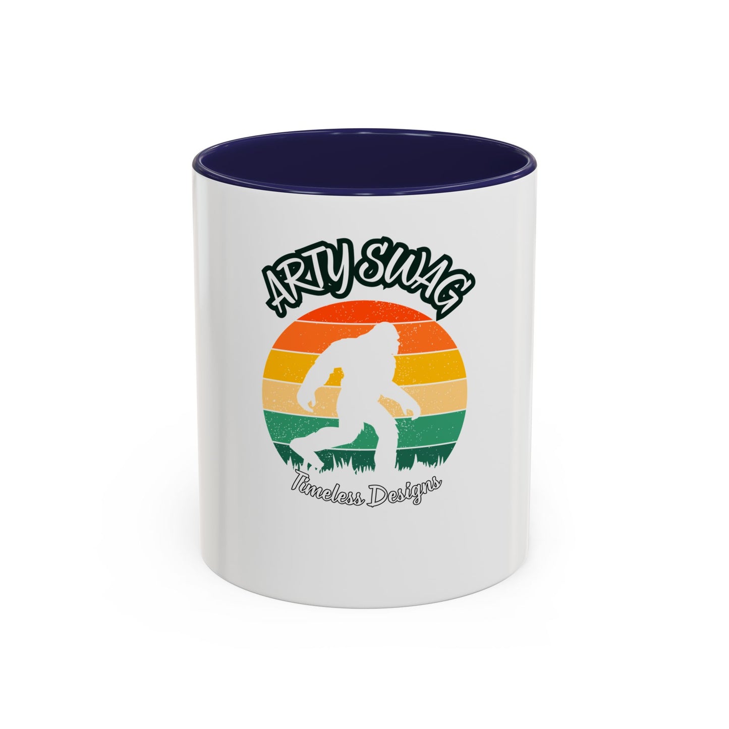 Bigfoot Retro Sunset Coffee Mug — "Arty Swag" Design, 11/15oz Accent