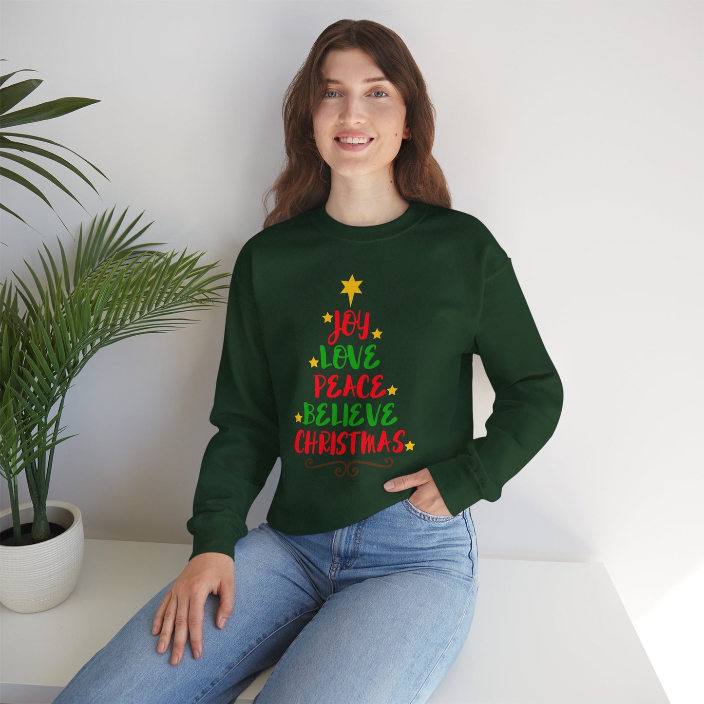 Christmas Crewneck Sweatshirt - "Joy Love Peace Believe Christmas"
