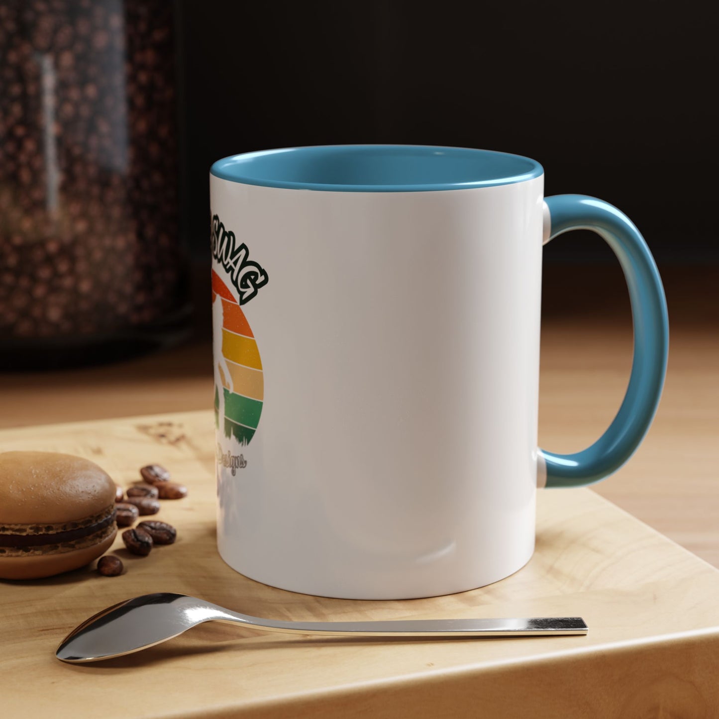 Bigfoot Retro Sunset Coffee Mug — "Arty Swag" Design, 11/15oz Accent