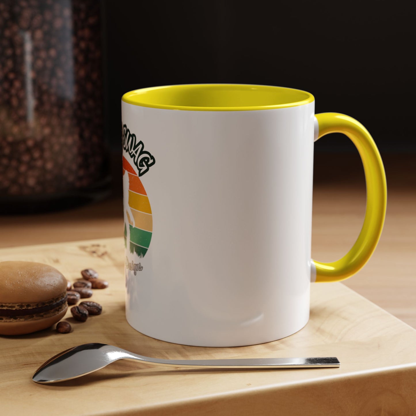 Bigfoot Retro Sunset Coffee Mug — "Arty Swag" Design, 11/15oz Accent