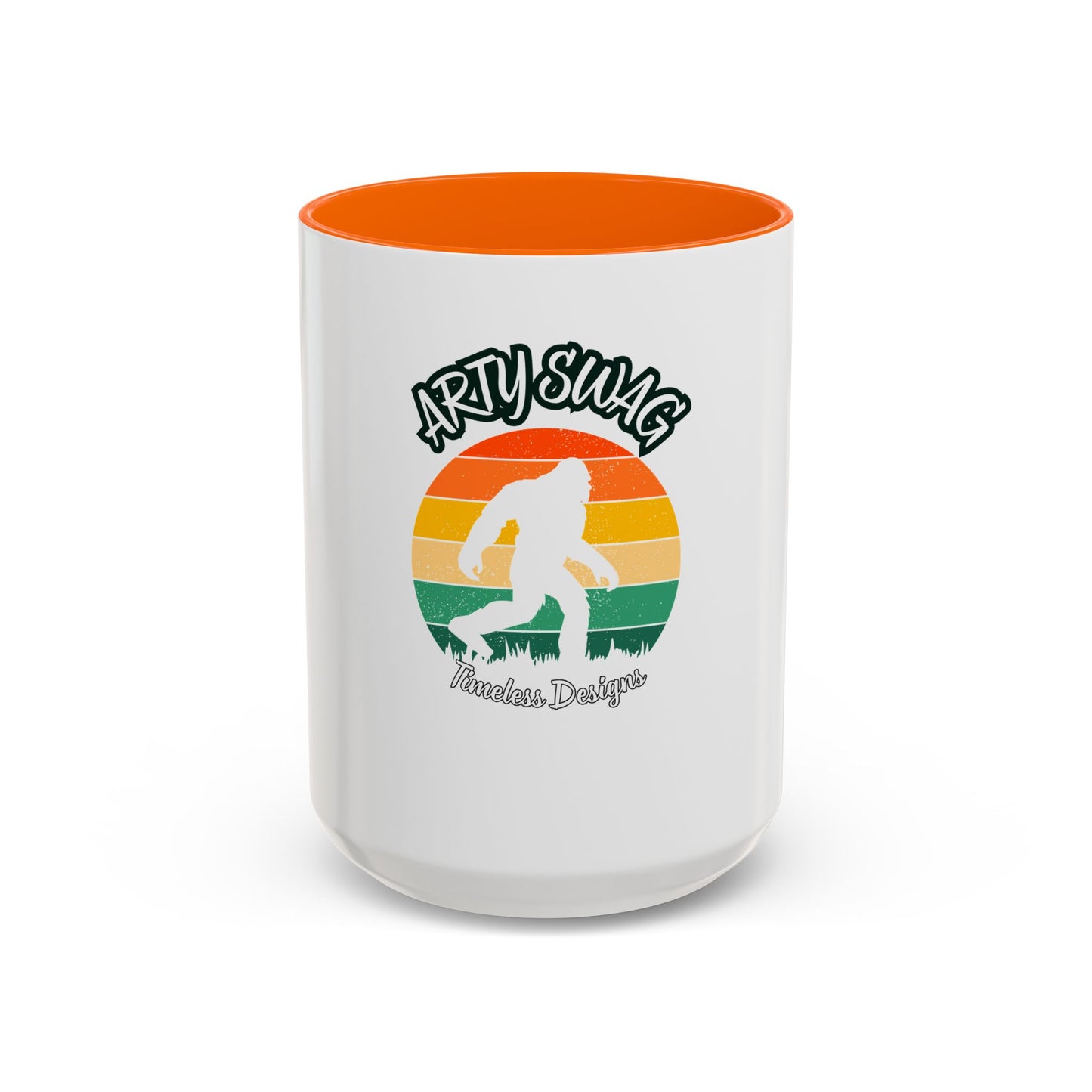 Bigfoot Retro Sunset Coffee Mug — "Arty Swag" Design, 11/15oz Accent