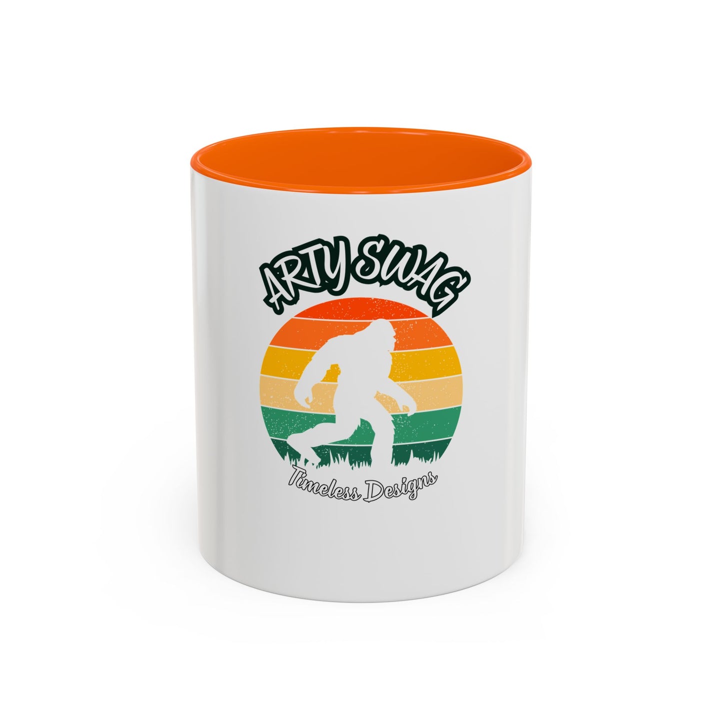 Bigfoot Retro Sunset Coffee Mug — "Arty Swag" Design, 11/15oz Accent
