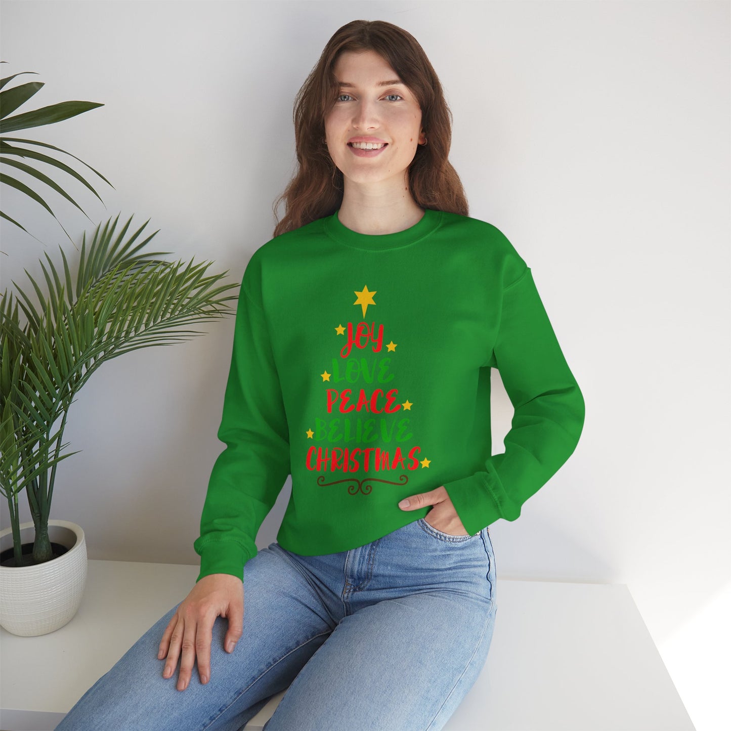 Christmas Crewneck Sweatshirt - "Joy Love Peace Believe Christmas"