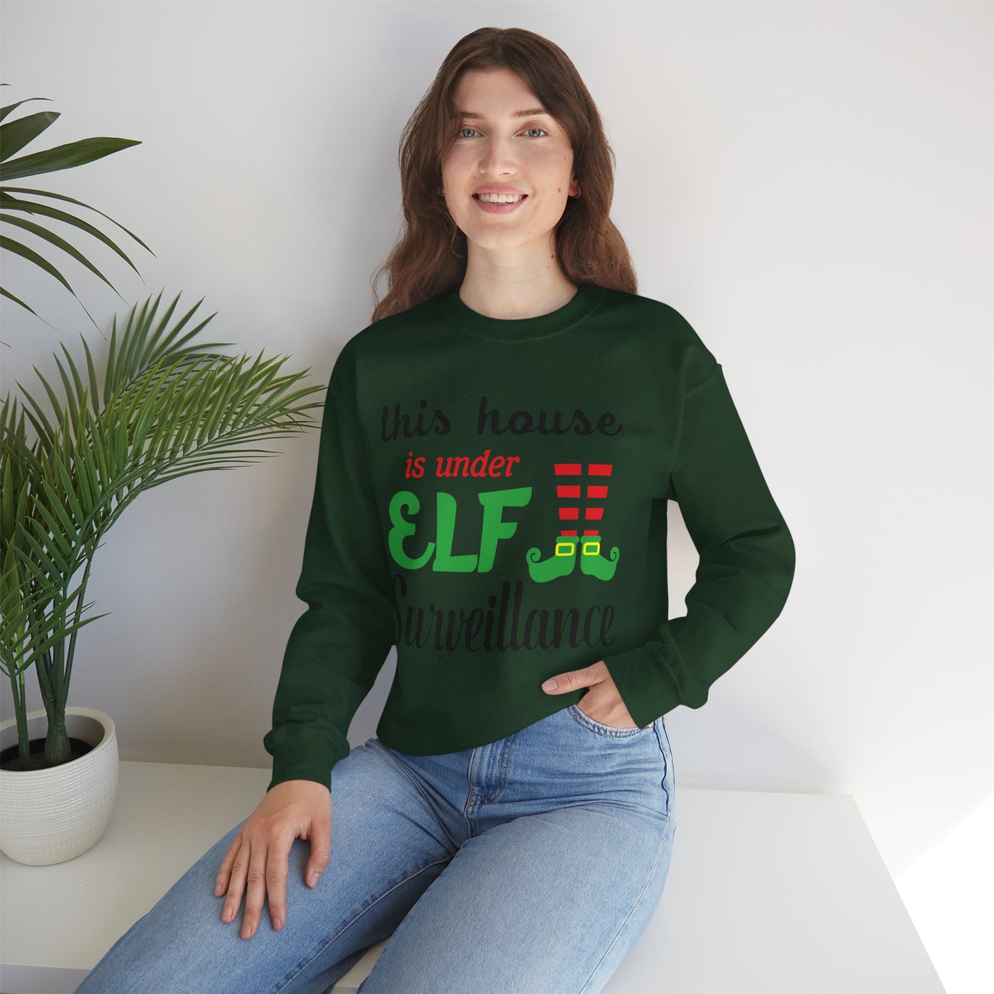 Christmas Sweatshirt - "This House Is Under ELF Surveillance" Holiday Crewneck
