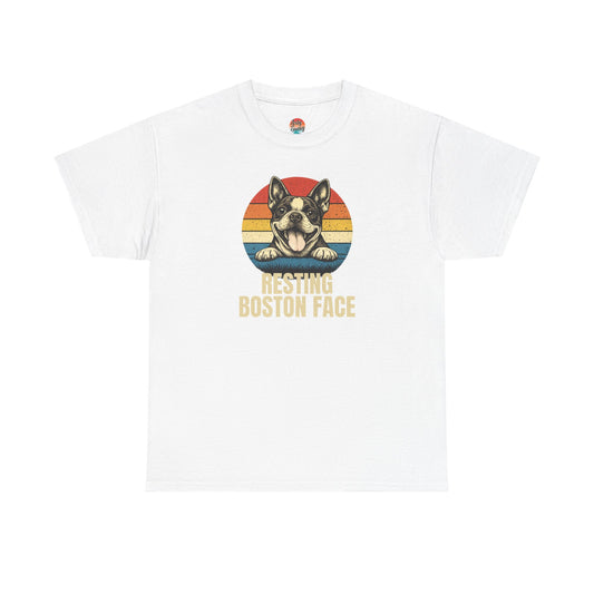 Boston Terrier Retro Tee — "Resting Boston Face" Vintage Dog Graphic T-Shirt