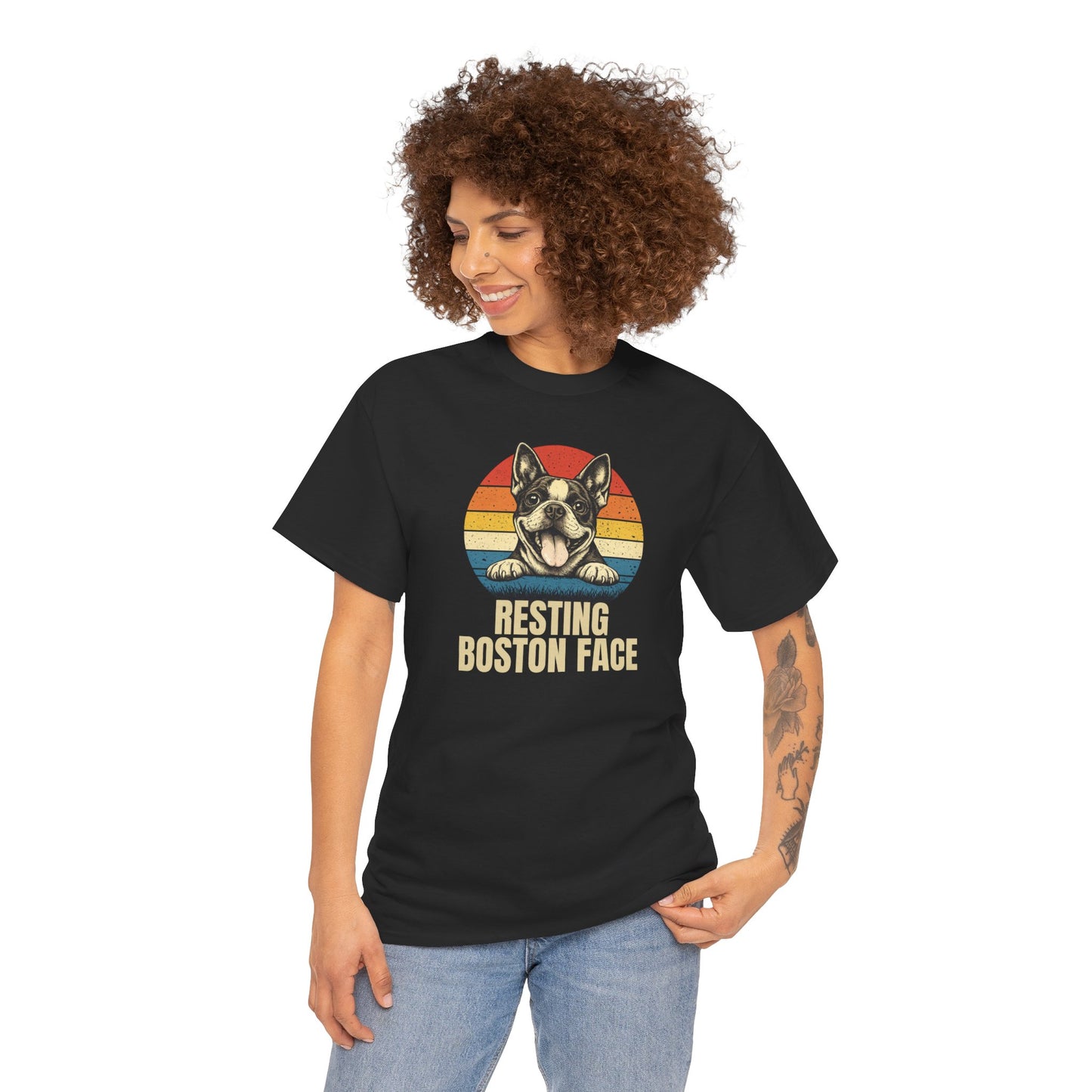 Boston Terrier Retro Tee — "Resting Boston Face" Vintage Dog Graphic T-Shirt