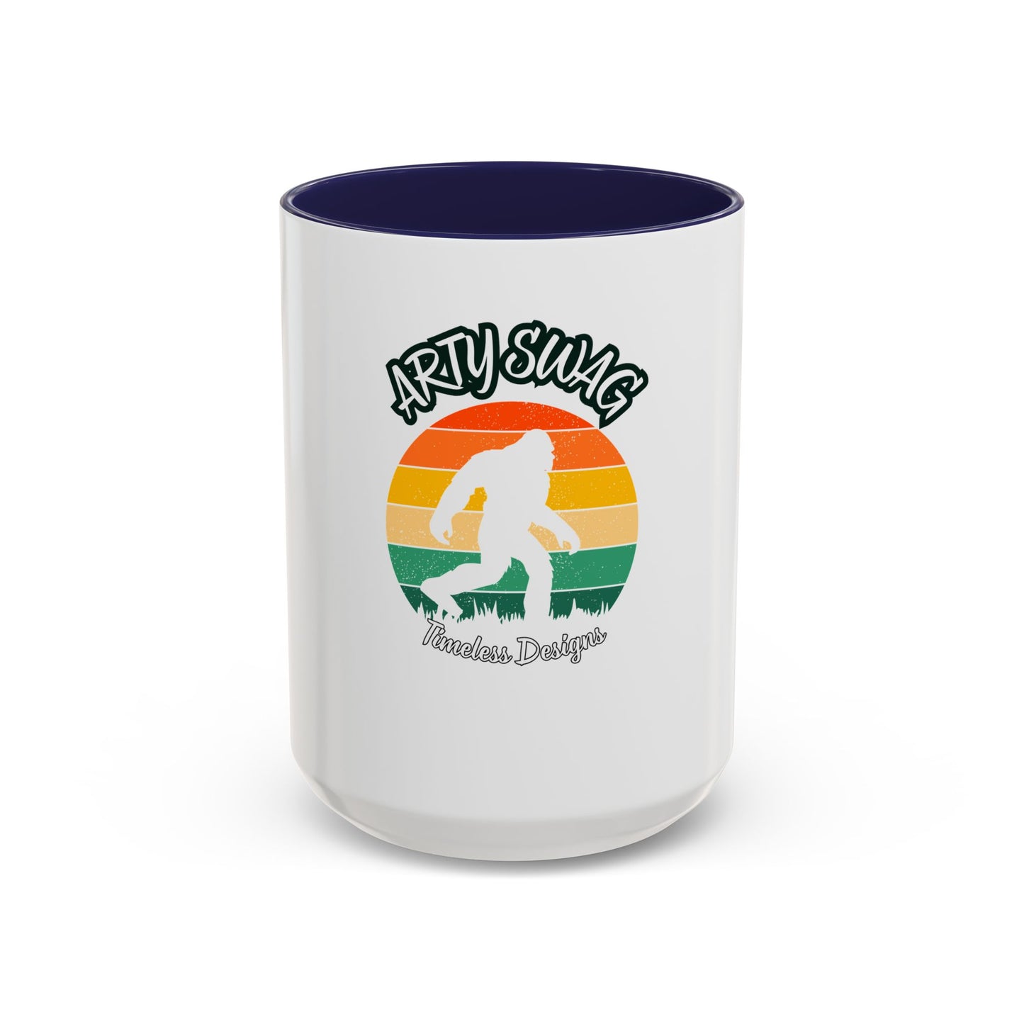 Bigfoot Retro Sunset Coffee Mug — "Arty Swag" Design, 11/15oz Accent