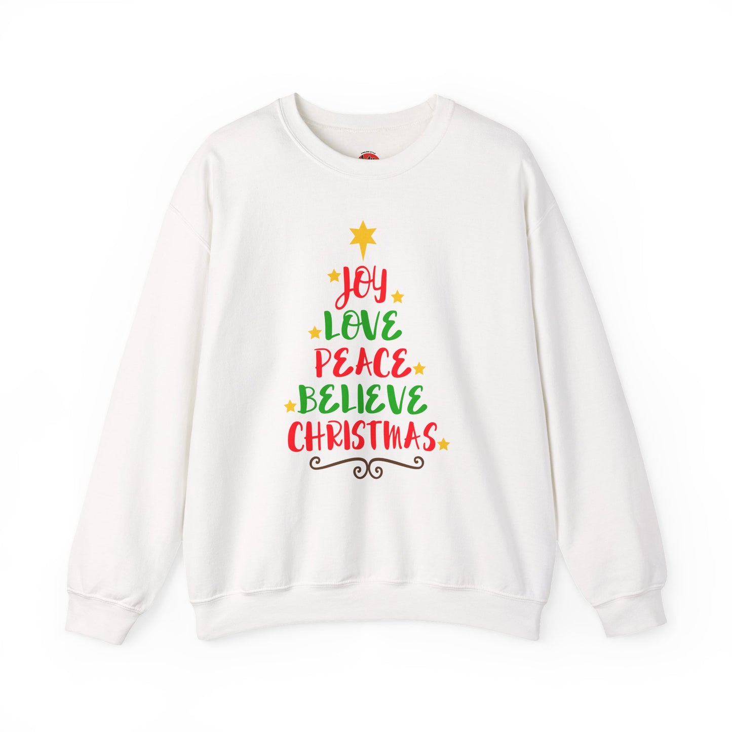 Christmas Crewneck Sweatshirt - "Joy Love Peace Believe Christmas"