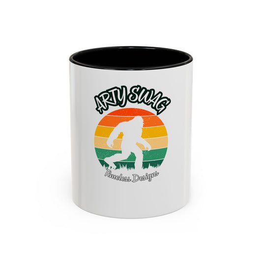 Bigfoot Retro Sunset Coffee Mug — "Arty Swag" Design, 11/15oz Accent
