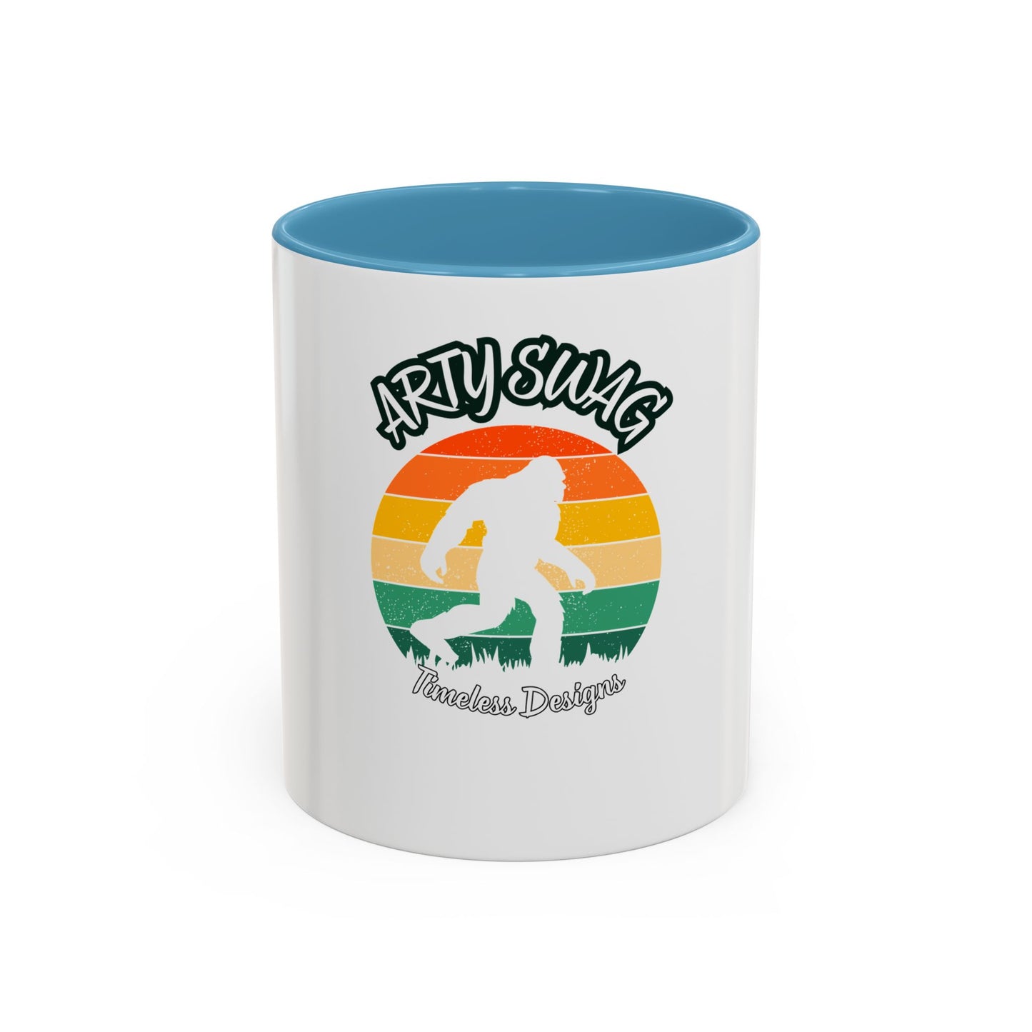 Bigfoot Retro Sunset Coffee Mug — "Arty Swag" Design, 11/15oz Accent