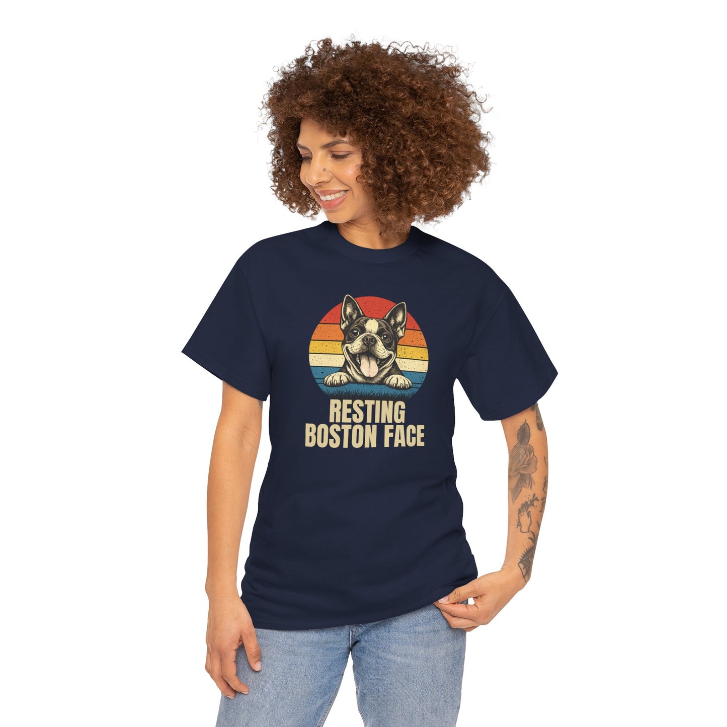 Boston Terrier Retro Tee — "Resting Boston Face" Vintage Dog Graphic T-Shirt