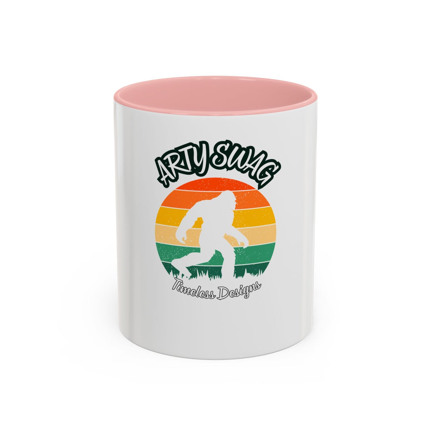 Bigfoot Retro Sunset Coffee Mug — "Arty Swag" Design, 11/15oz Accent