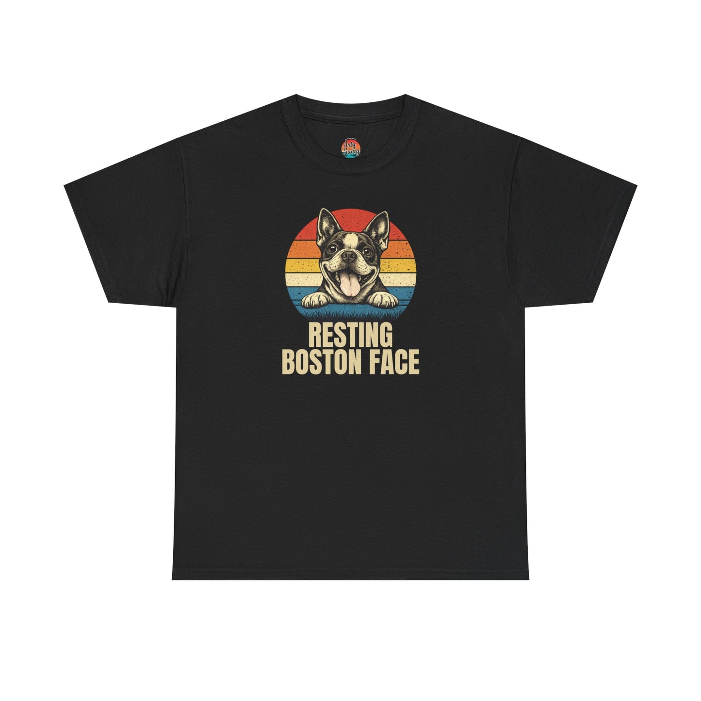 Boston Terrier Retro Tee — "Resting Boston Face" Vintage Dog Graphic T-Shirt