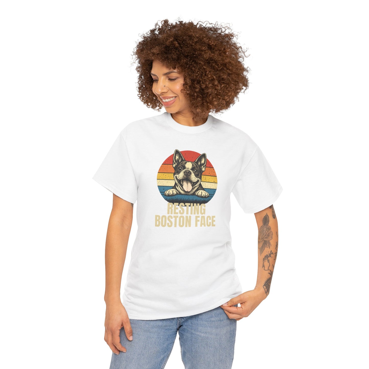 Boston Terrier Retro Tee — "Resting Boston Face" Vintage Dog Graphic T-Shirt