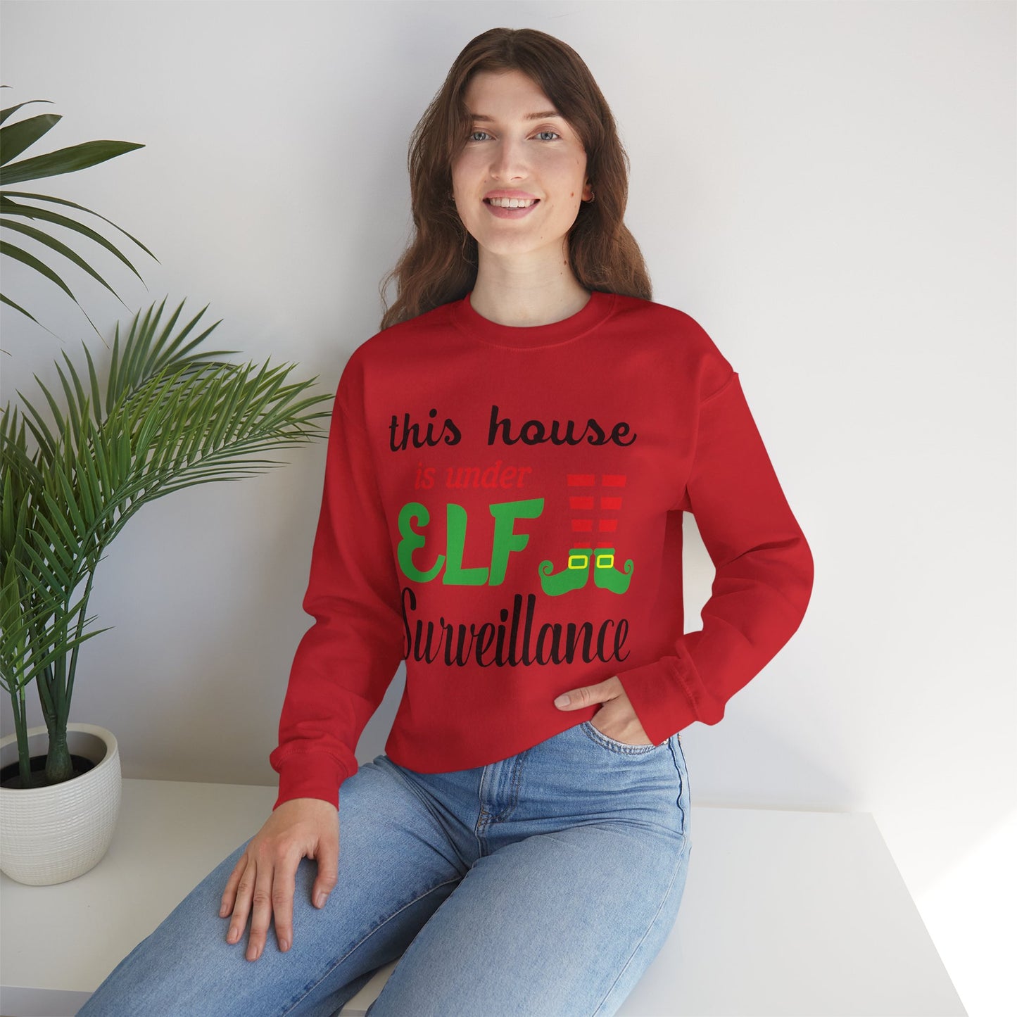 Christmas Sweatshirt - "This House Is Under ELF Surveillance" Holiday Crewneck