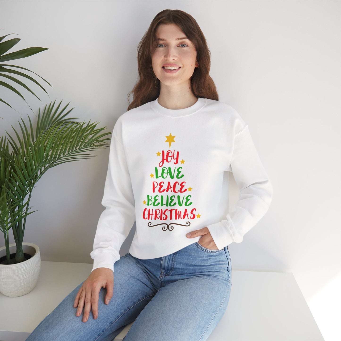 Christmas Crewneck Sweatshirt - "Joy Love Peace Believe Christmas"