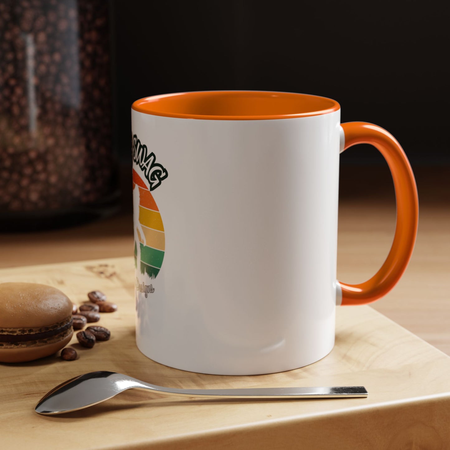 Bigfoot Retro Sunset Coffee Mug — "Arty Swag" Design, 11/15oz Accent