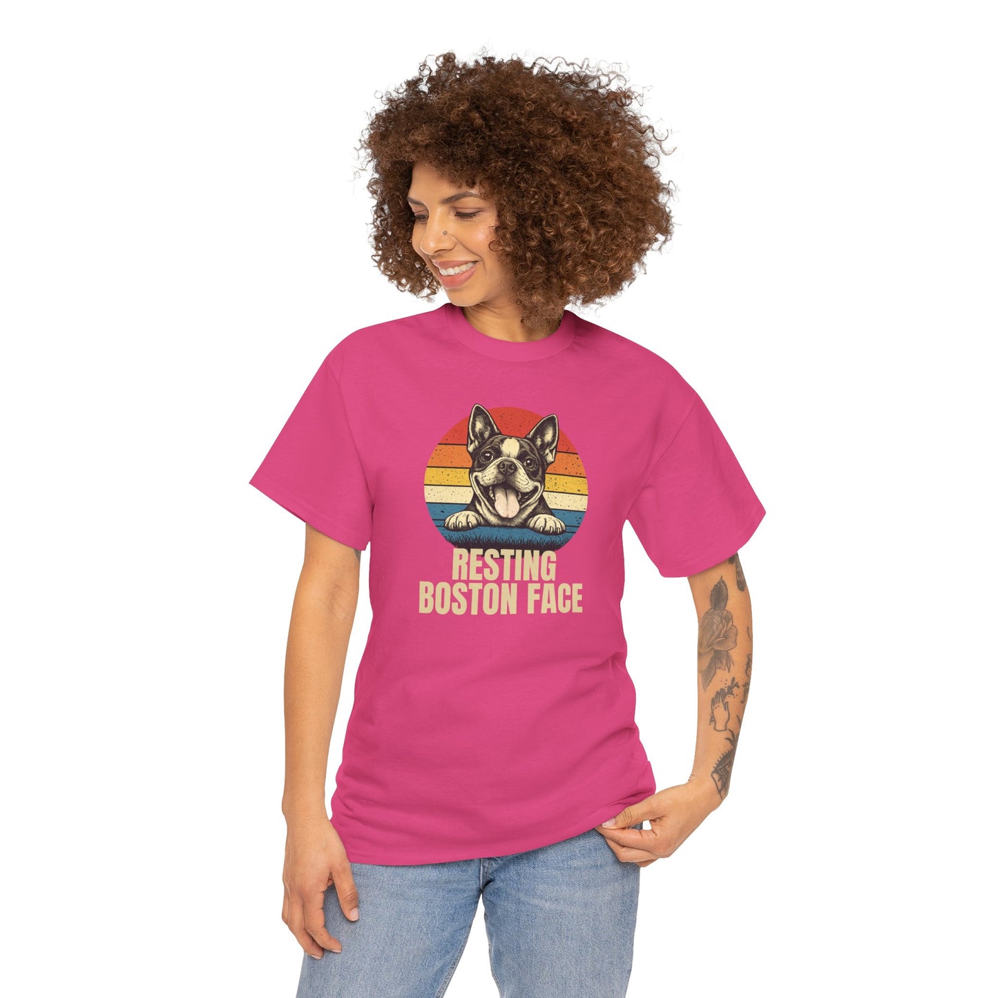 Boston Terrier Retro Tee — "Resting Boston Face" Vintage Dog Graphic T-Shirt