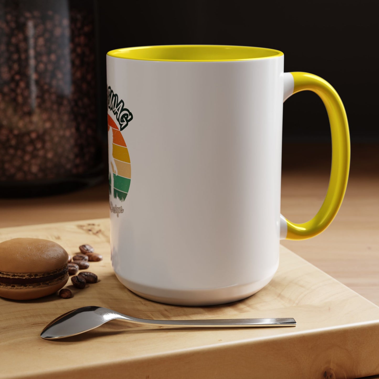 Bigfoot Retro Sunset Coffee Mug — "Arty Swag" Design, 11/15oz Accent