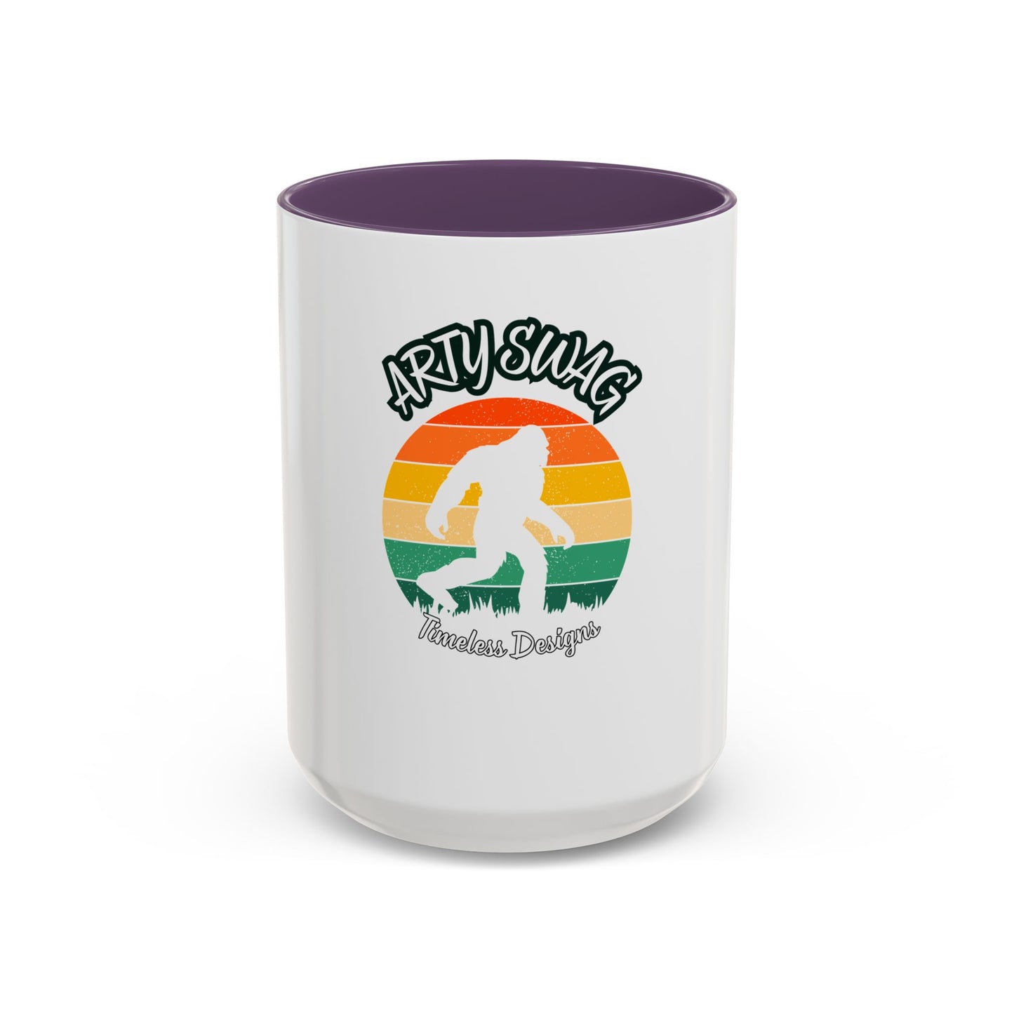 Bigfoot Retro Sunset Coffee Mug — "Arty Swag" Design, 11/15oz Accent