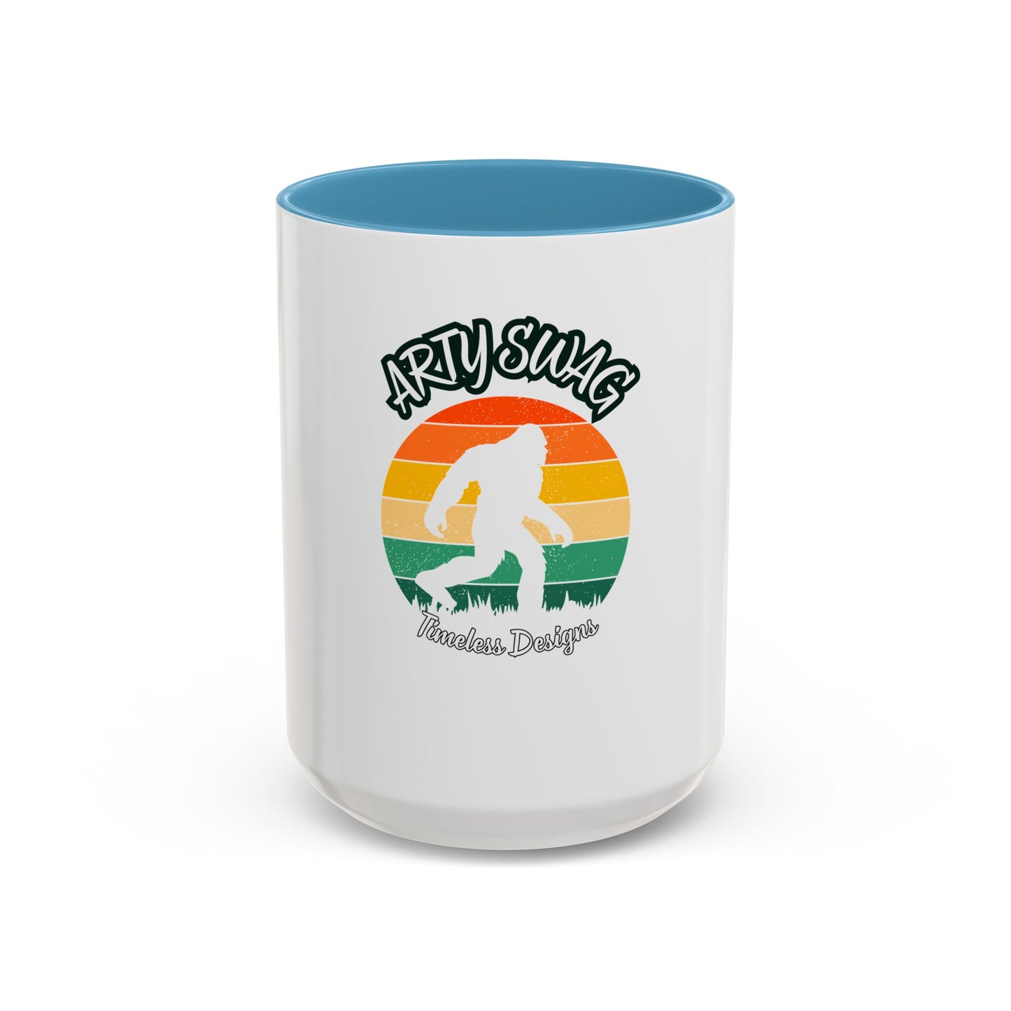 Bigfoot Retro Sunset Coffee Mug — "Arty Swag" Design, 11/15oz Accent