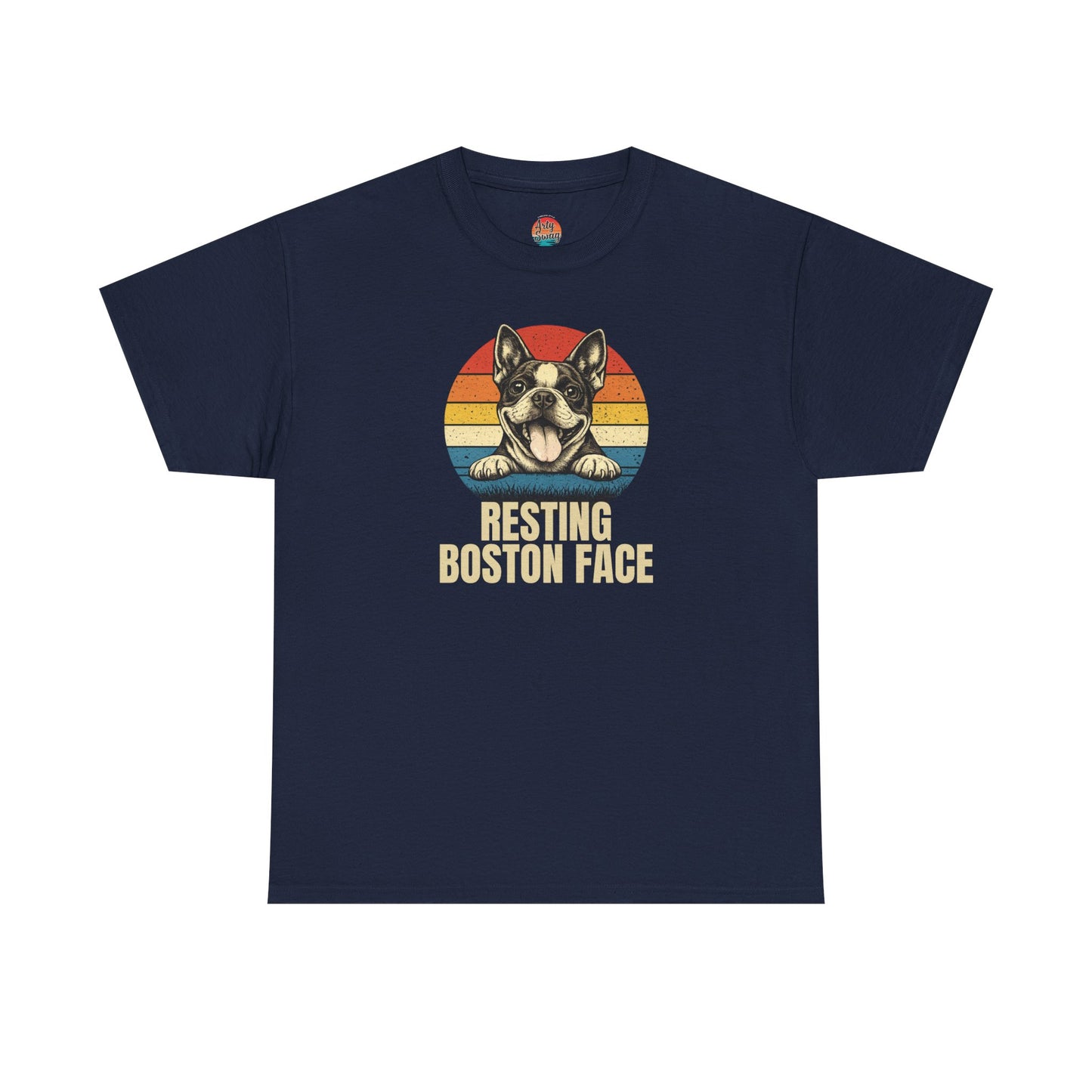 Boston Terrier Retro Tee — "Resting Boston Face" Vintage Dog Graphic T-Shirt