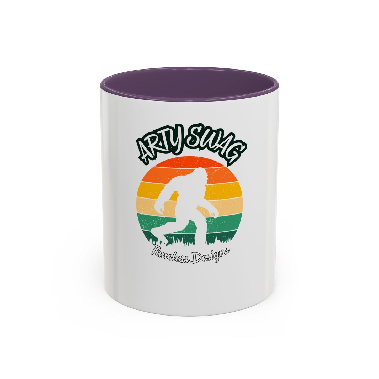 Bigfoot Retro Sunset Coffee Mug — "Arty Swag" Design, 11/15oz Accent