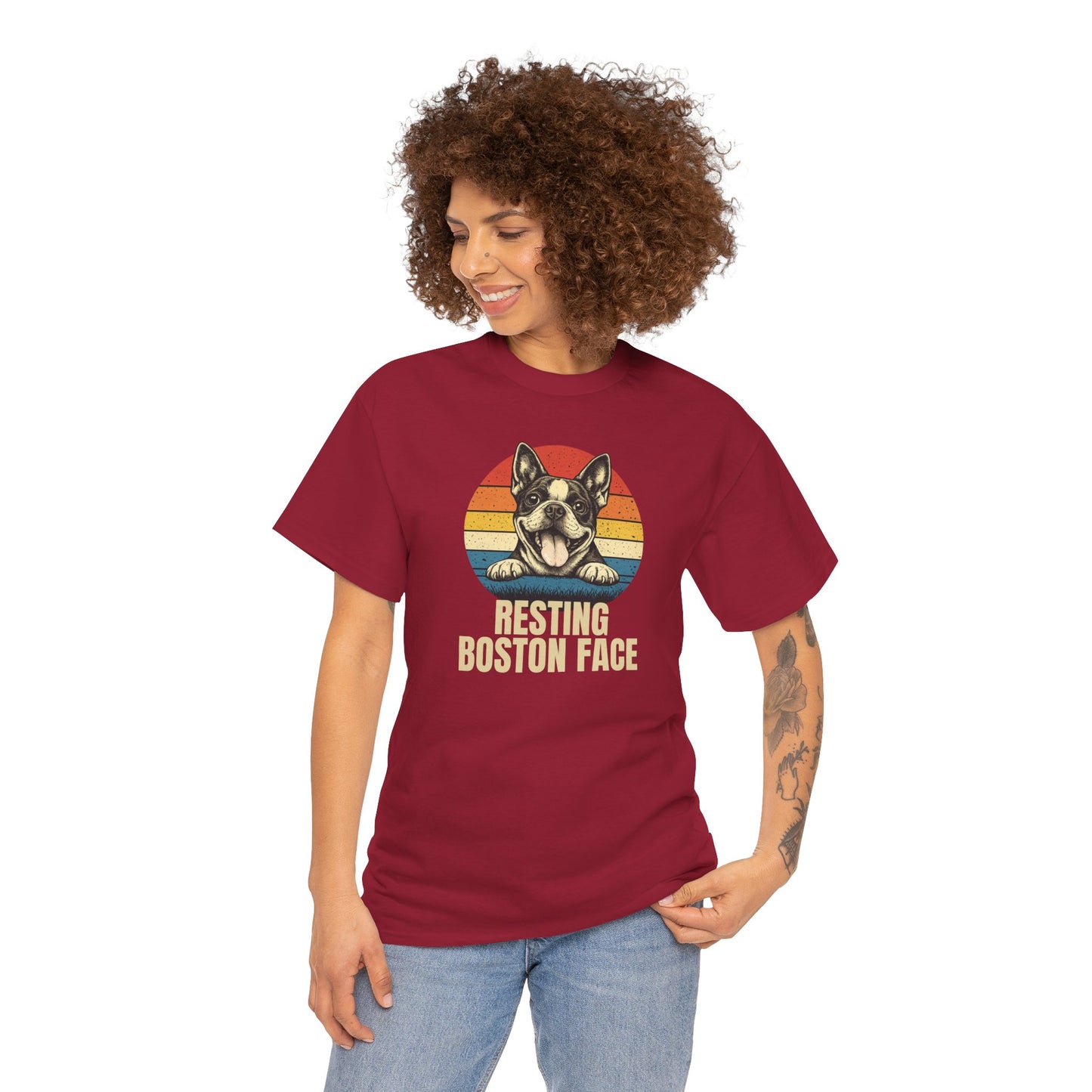 Boston Terrier Retro Tee — "Resting Boston Face" Vintage Dog Graphic T-Shirt
