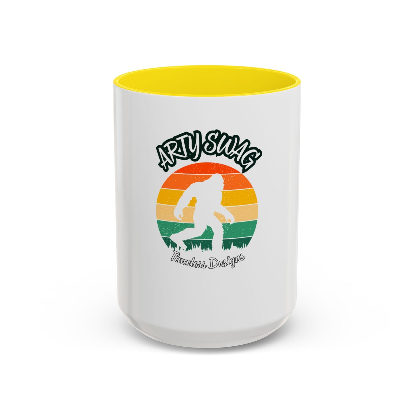 Bigfoot Retro Sunset Coffee Mug — "Arty Swag" Design, 11/15oz Accent