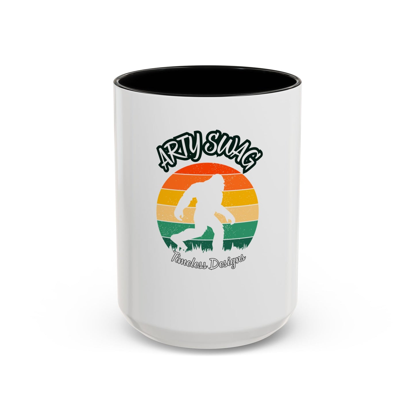 Bigfoot Retro Sunset Coffee Mug — "Arty Swag" Design, 11/15oz Accent