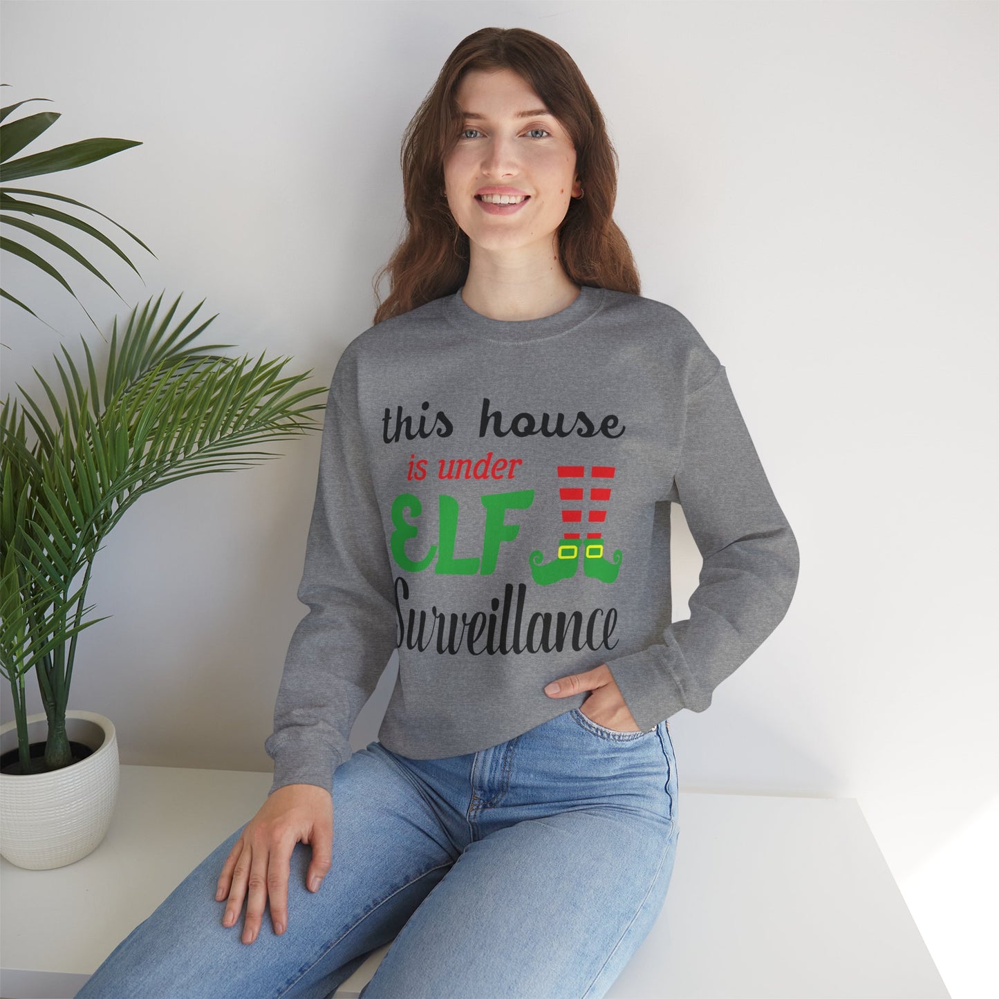 Christmas Sweatshirt - "This House Is Under ELF Surveillance" Holiday Crewneck