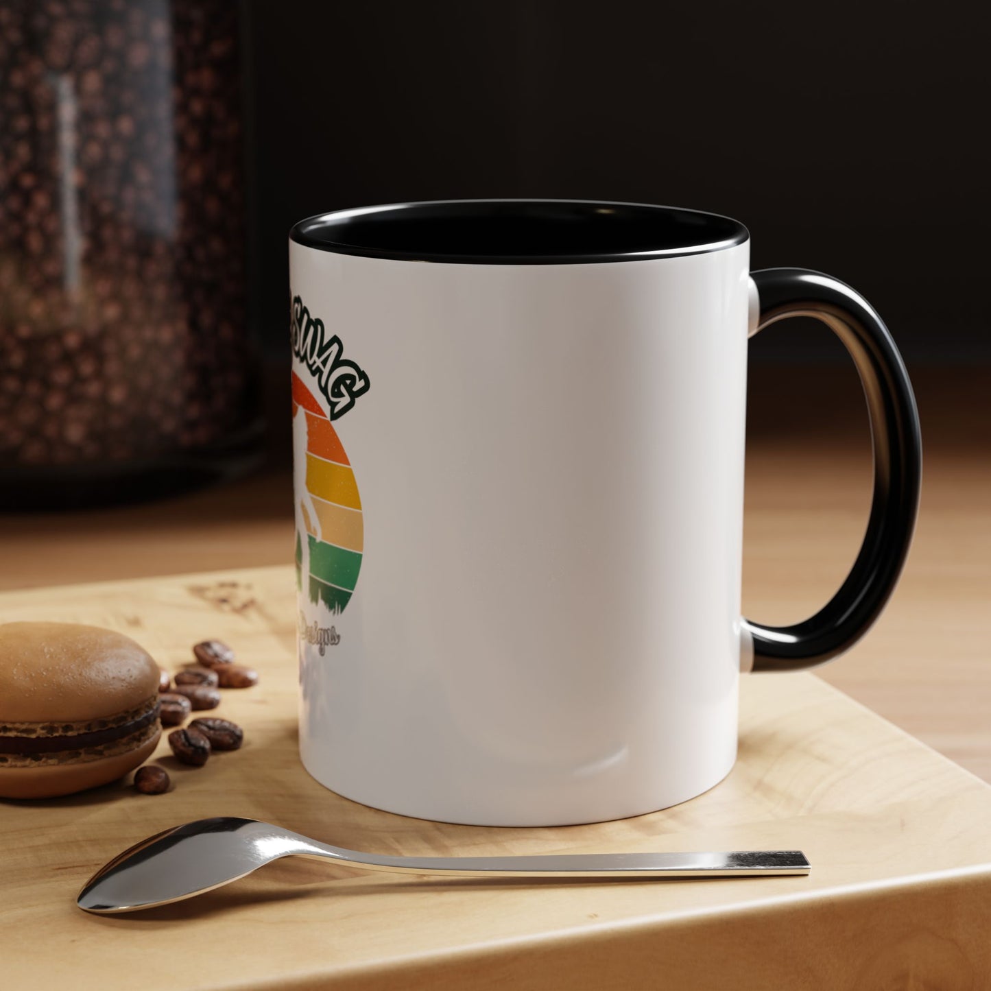Bigfoot Retro Sunset Coffee Mug — "Arty Swag" Design, 11/15oz Accent