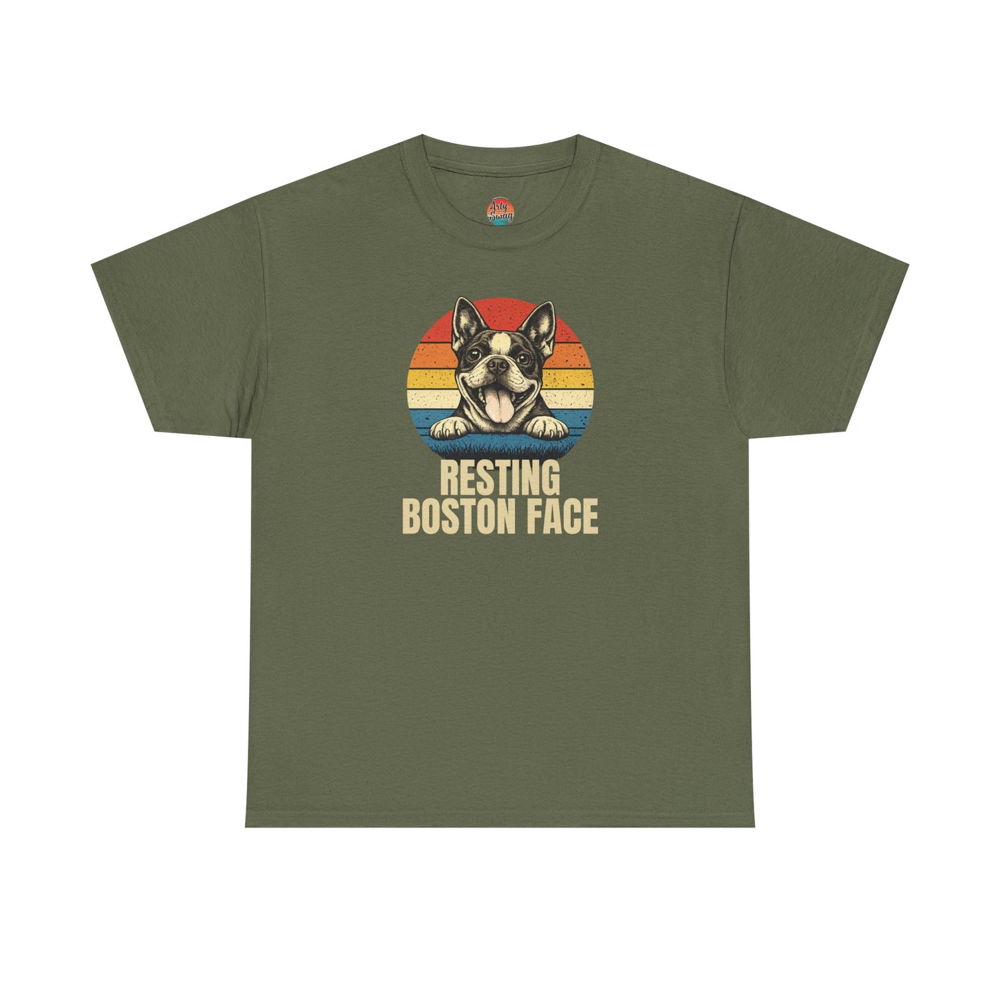 Boston Terrier Retro Tee — "Resting Boston Face" Vintage Dog Graphic T-Shirt