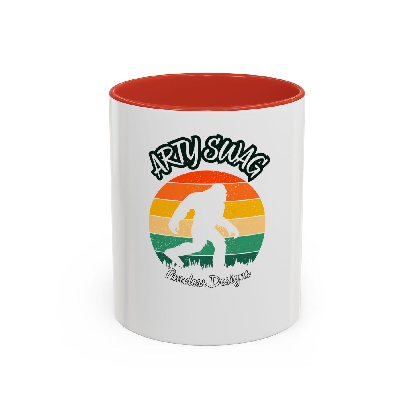 Bigfoot Retro Sunset Coffee Mug — "Arty Swag" Design, 11/15oz Accent