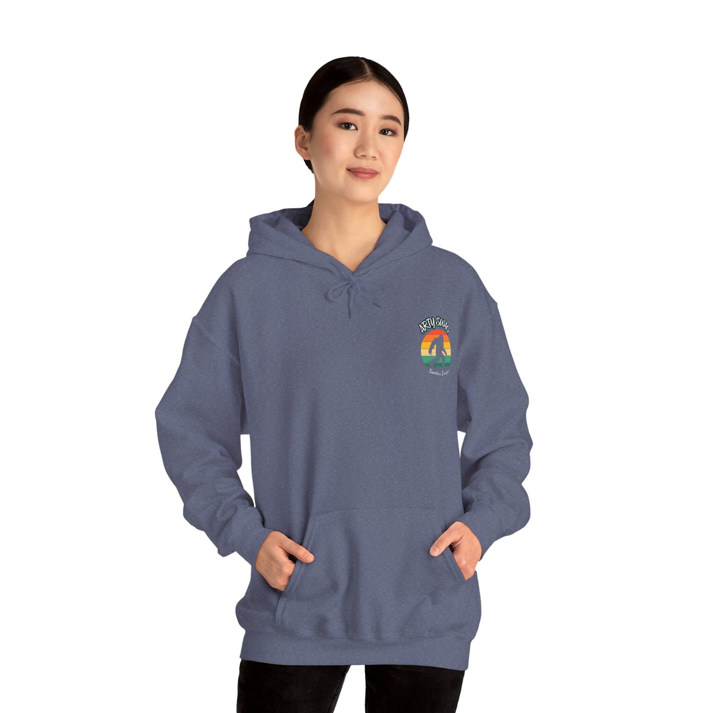 Arty Swag Bigfoot Retro Sunset Hoodie – Adventure Awaits Sasquatch Pullover
