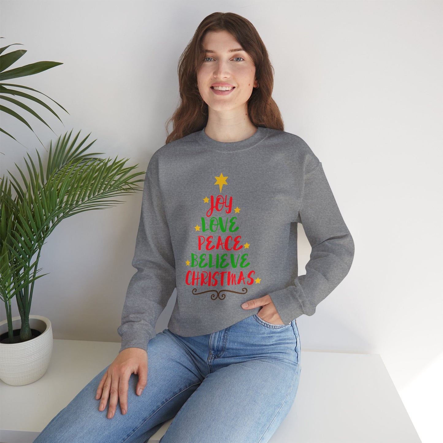 Christmas Crewneck Sweatshirt - "Joy Love Peace Believe Christmas"